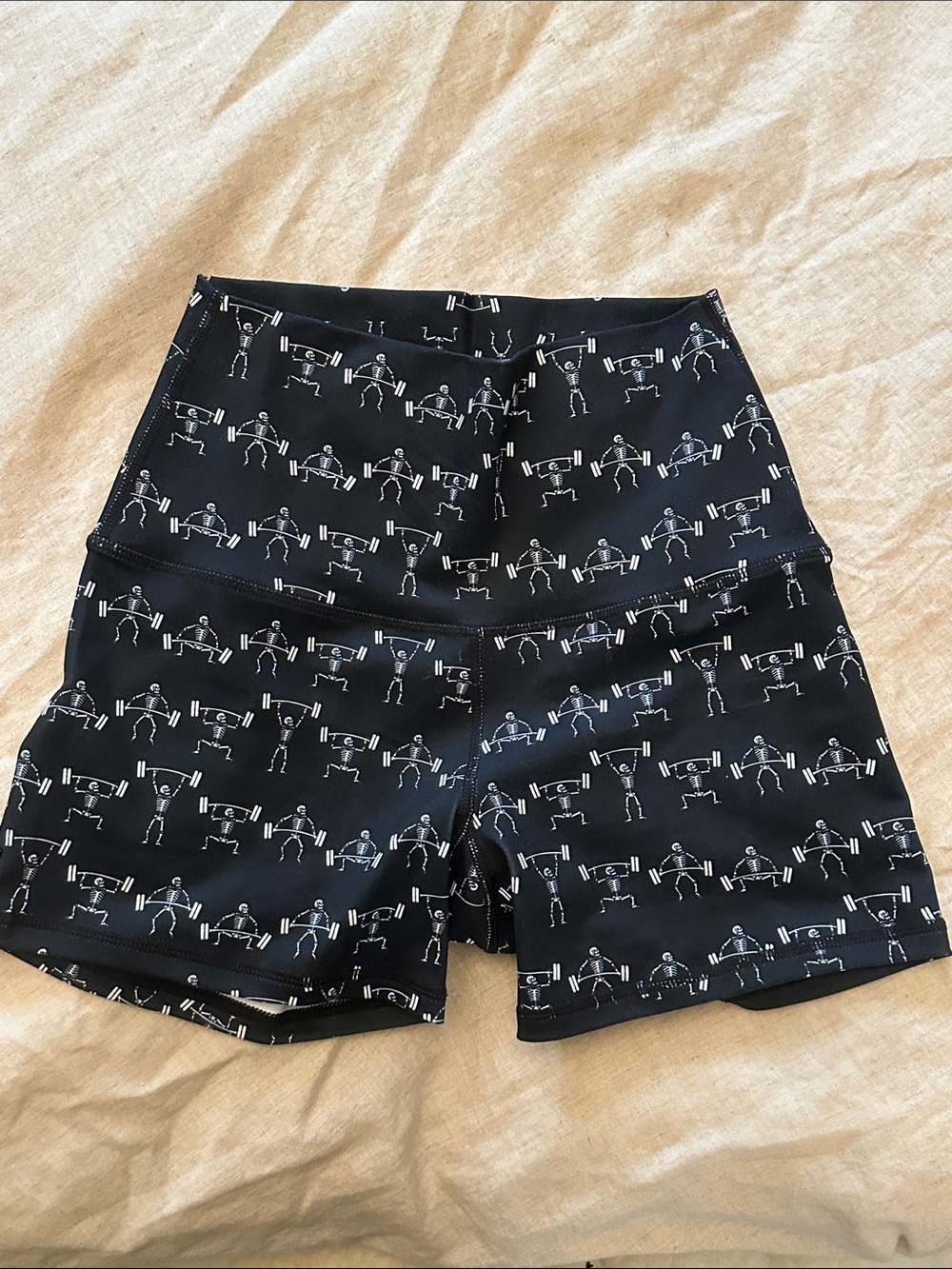 Born Primitive Black High-Waist Athletic Shorts with Skeleton Weightlifter Print